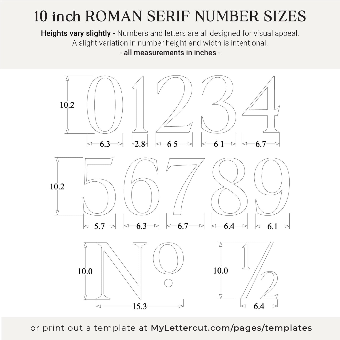 10 inch ROMAN SERIF house numbers for traditional address signs