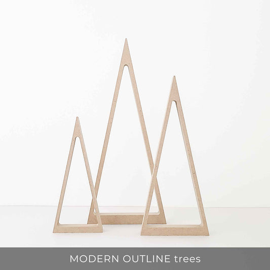 Modern outline wooden trees for Christmas decor or baby boy nursery decor