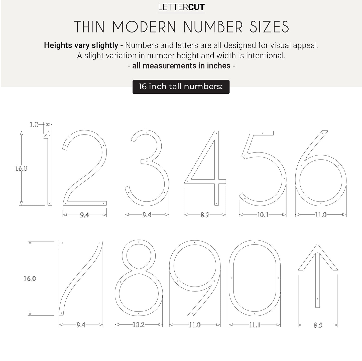 16 inch THIN MODERN house numbers and letters