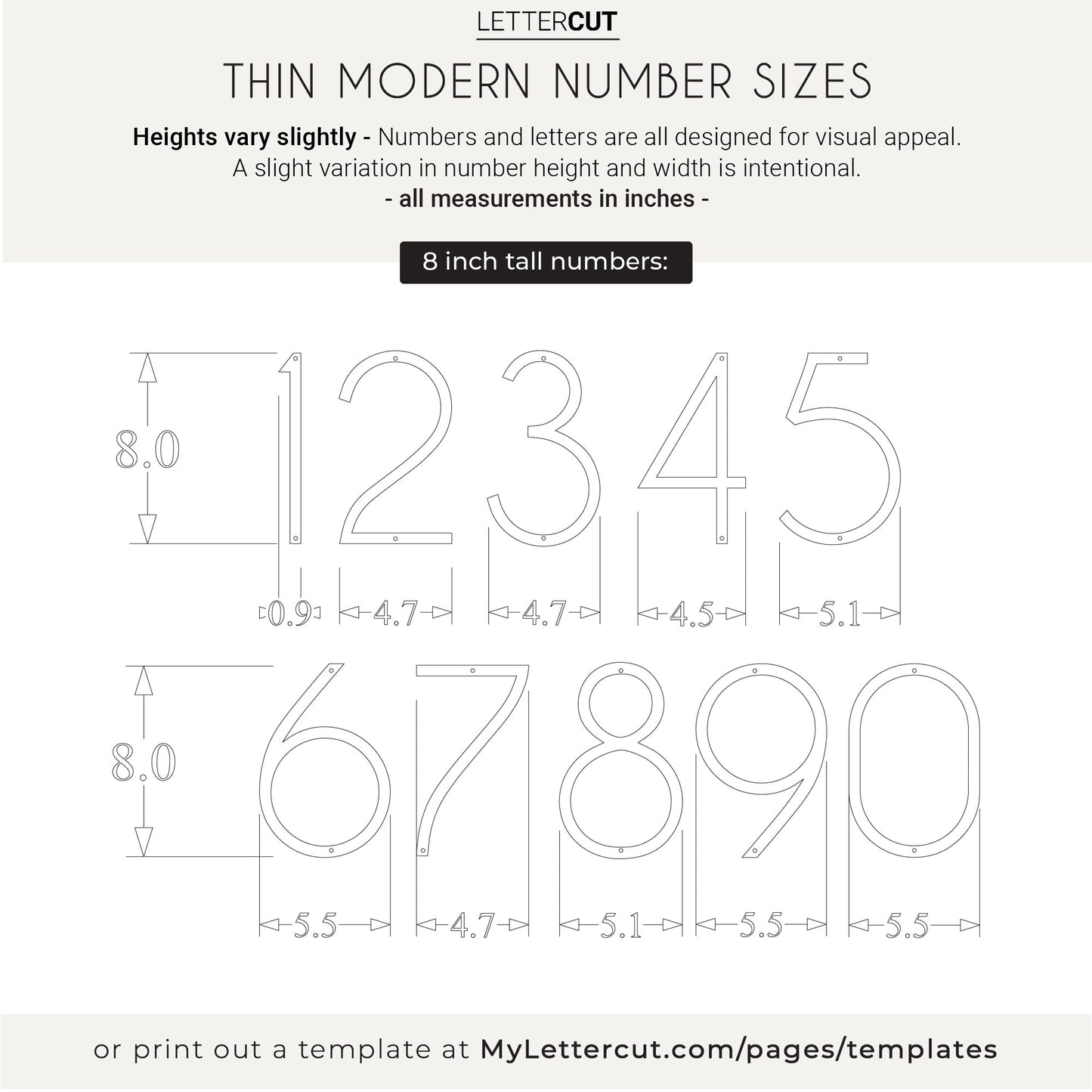 8 inch THIN MODERN house numbers and letters