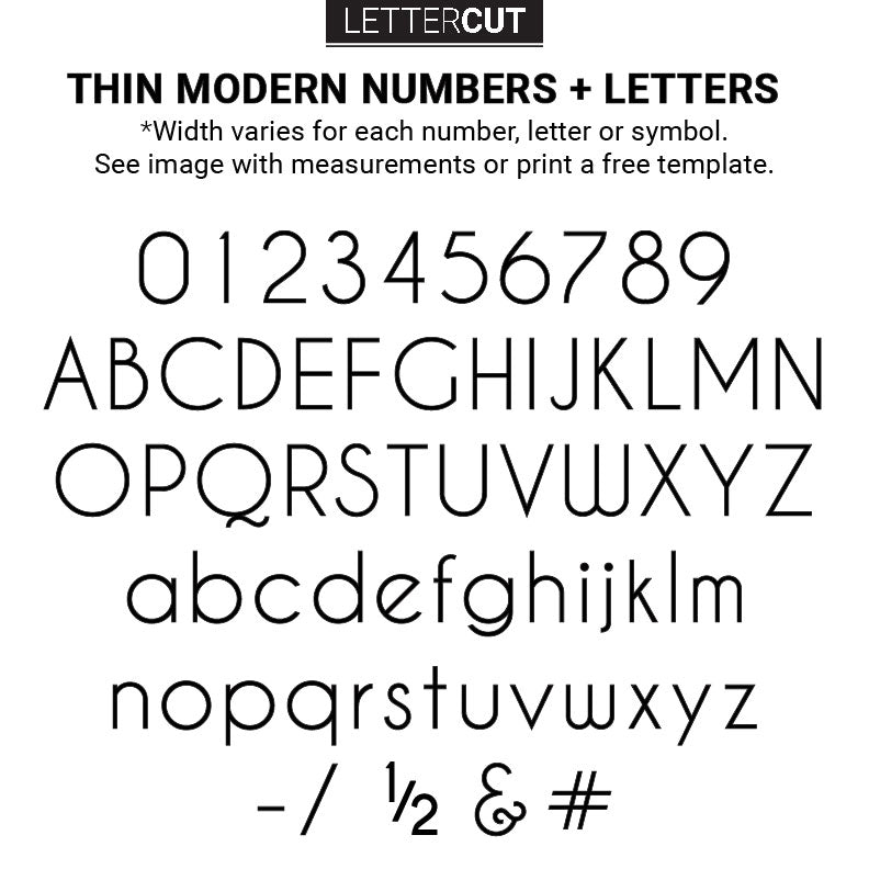 letter and number details for the THIN MODERN font choice