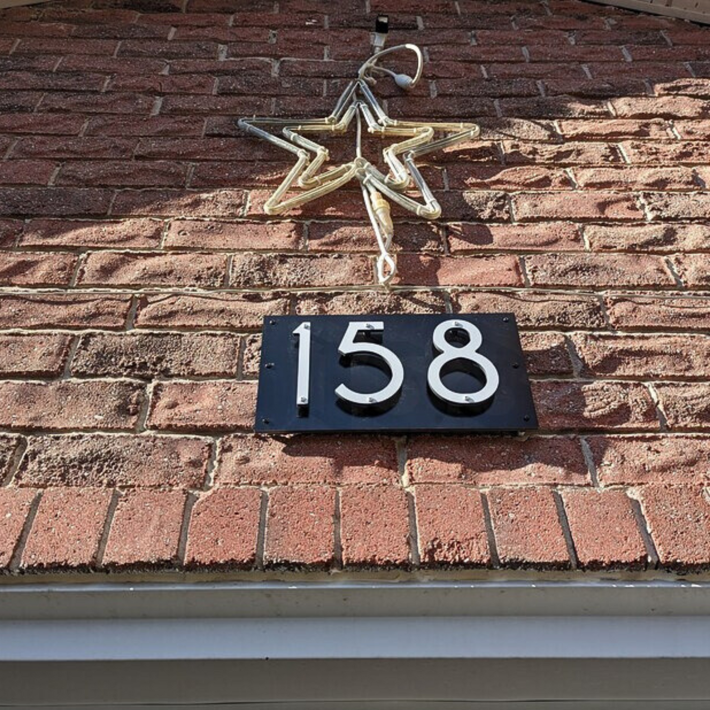 House Number Plaque for address sign with THIN MODERN 5 inch numbers