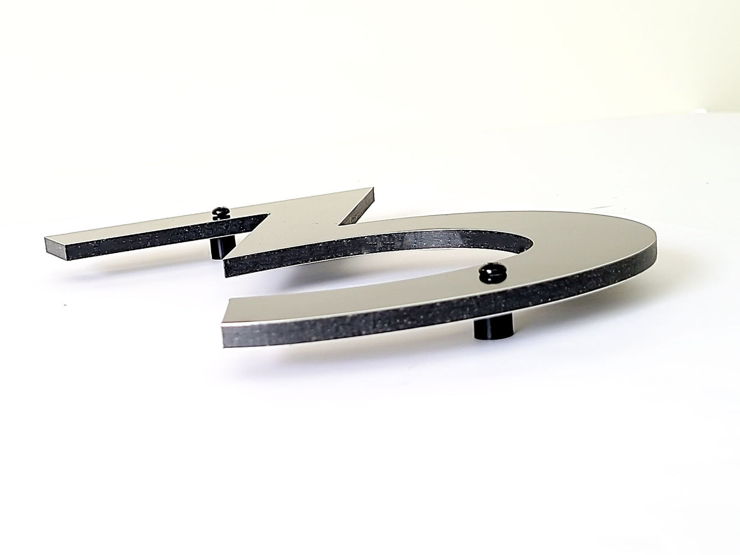 CLASSIC MODERN house numbers showing standoffs and spacers for floating look