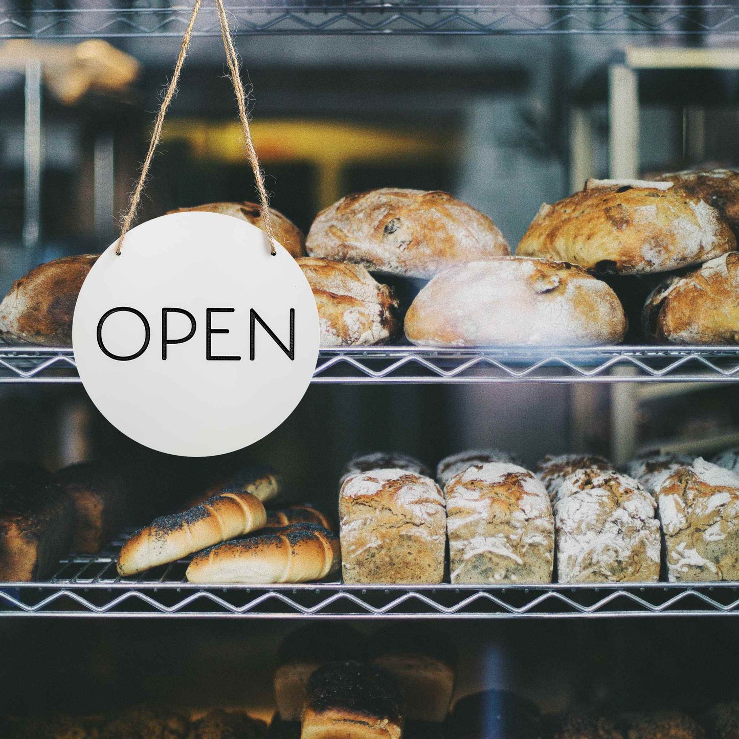 Open and Closed window sign for bakery