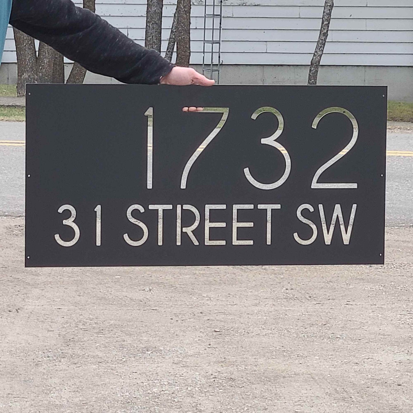 Modern Address Number and Street Name Sign with Yard Stake