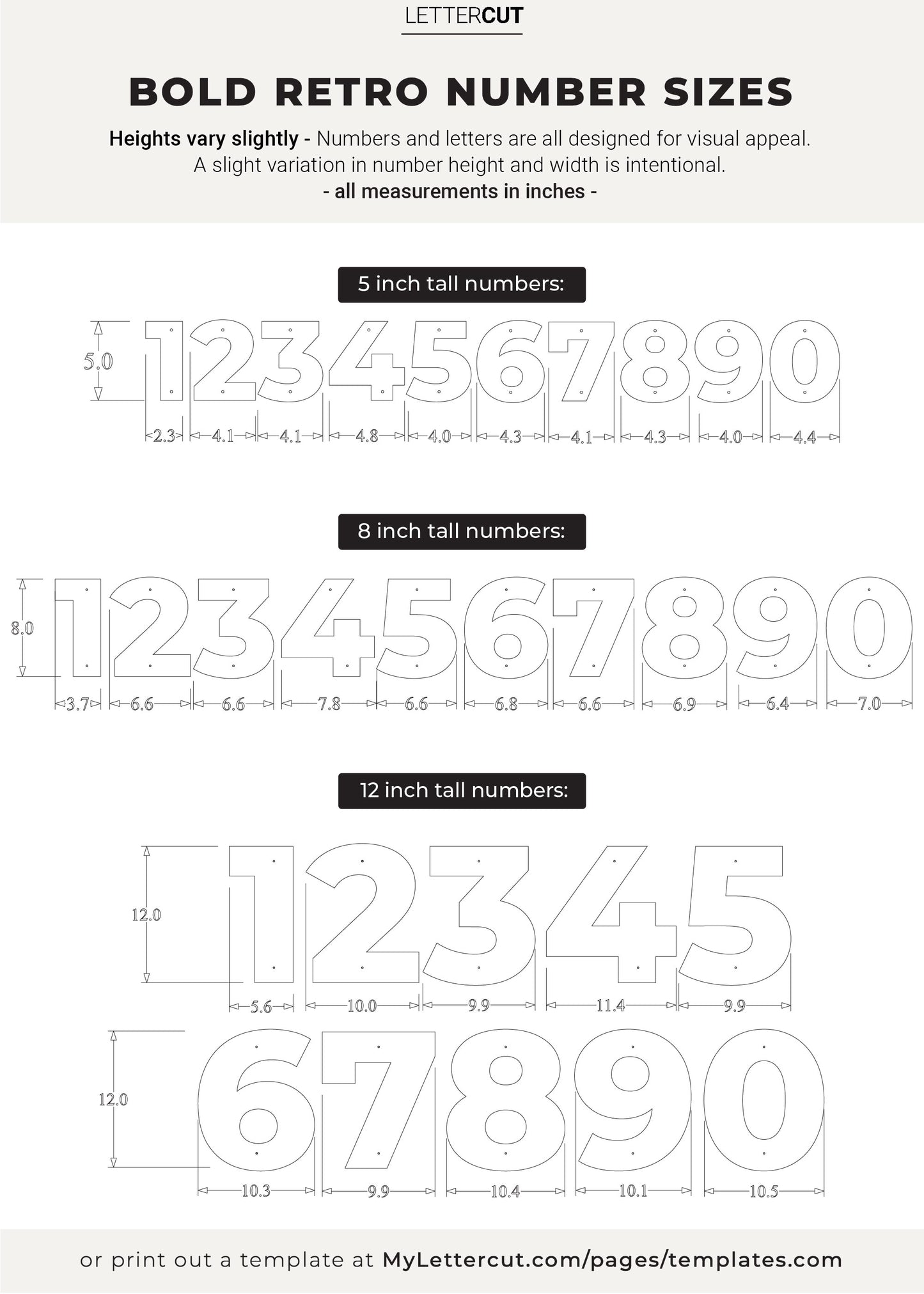 BOLD RETRO number sizes and measurements