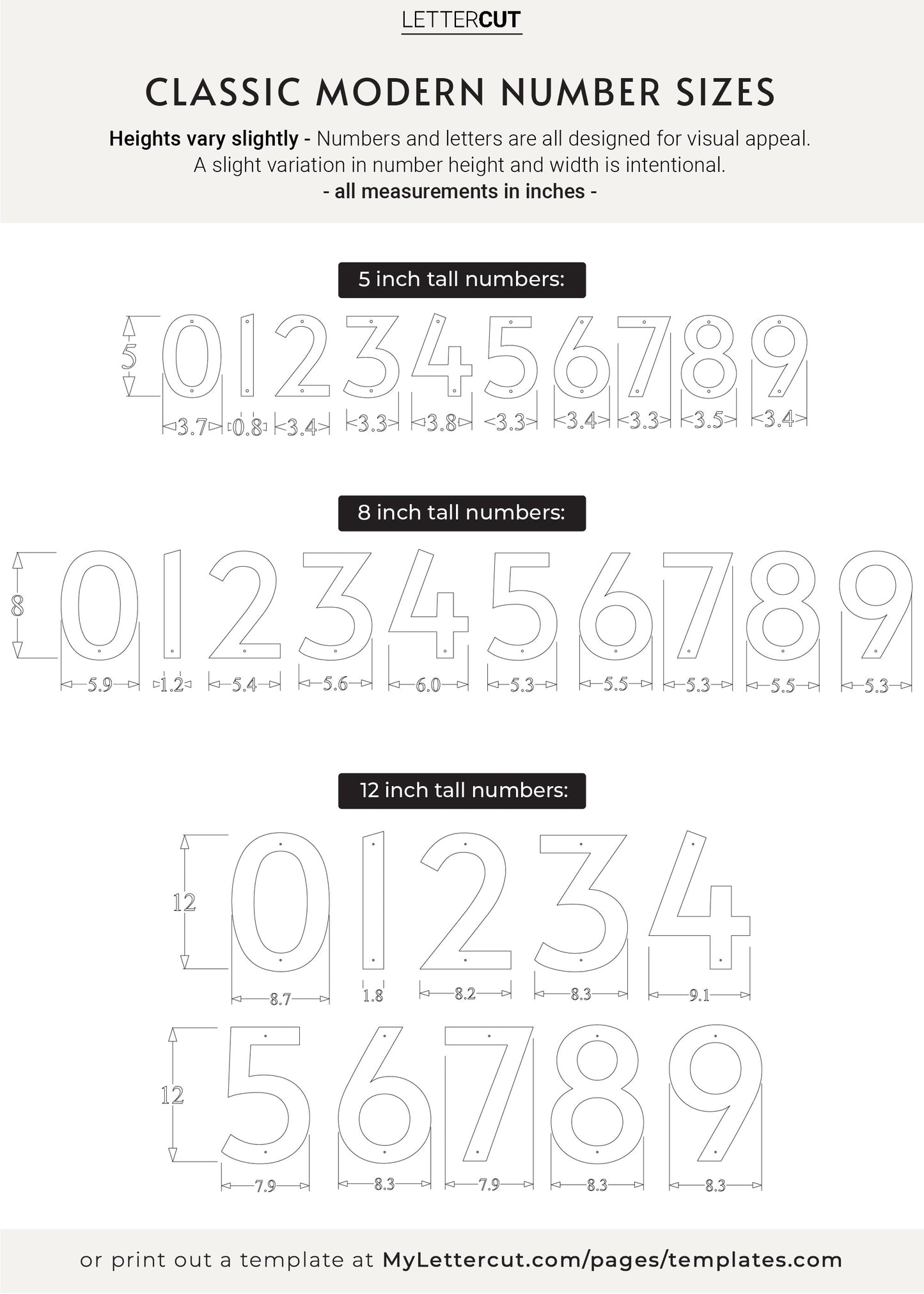 CLASSIC MODERN house number sizes and measurements
