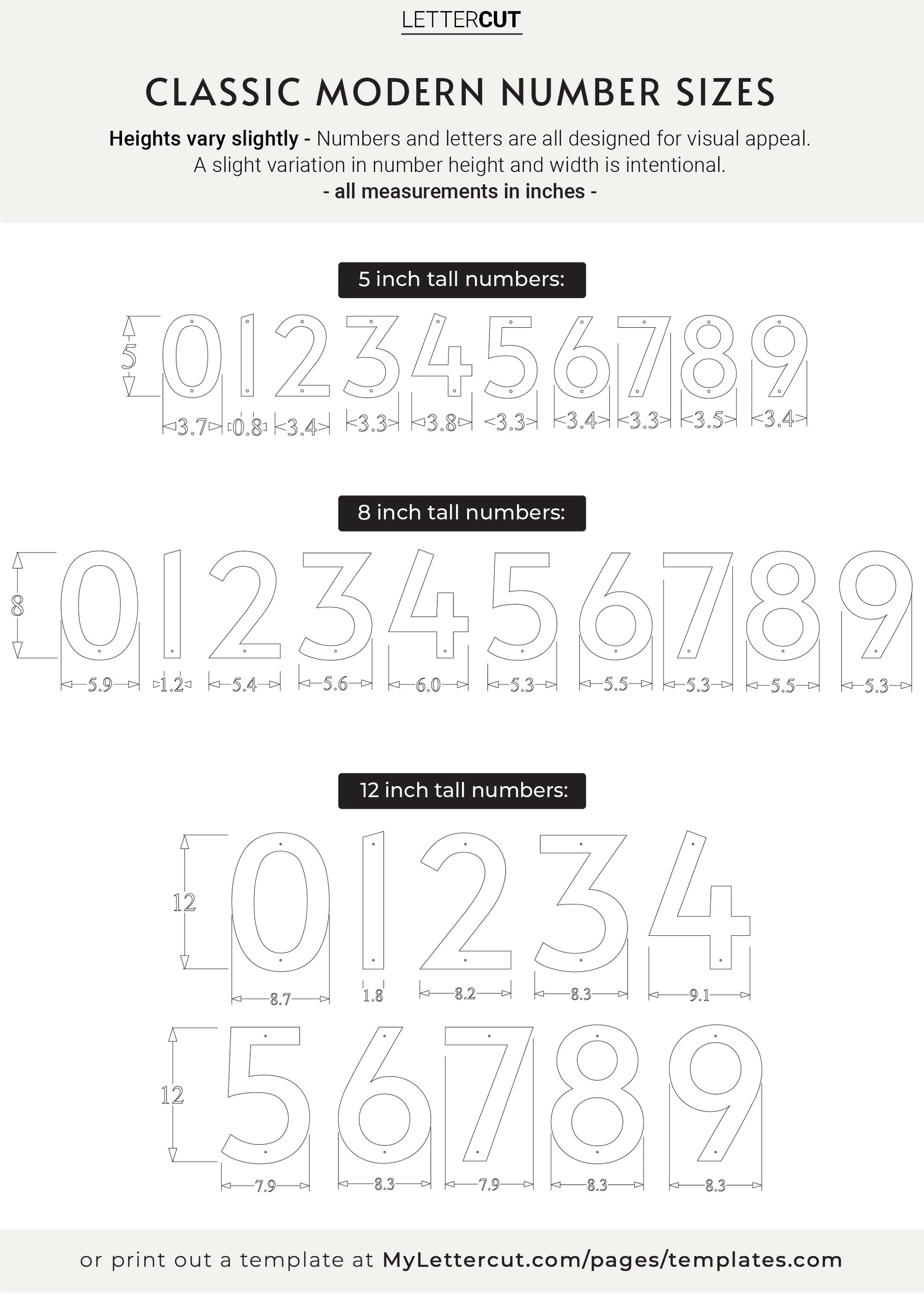 CLASSIC MODERN house number sizes and measurements