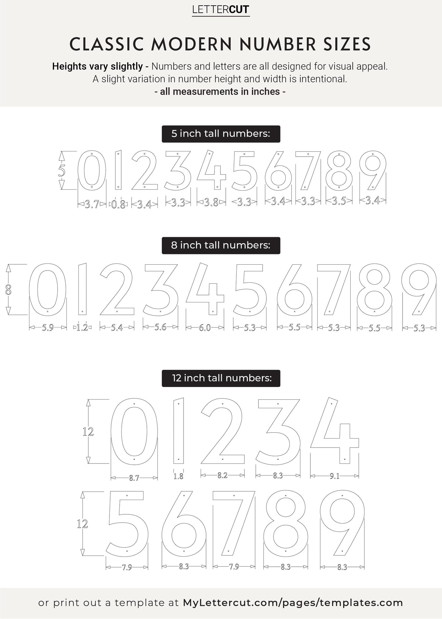 CLASSIC MODERN house numbers size and measurements