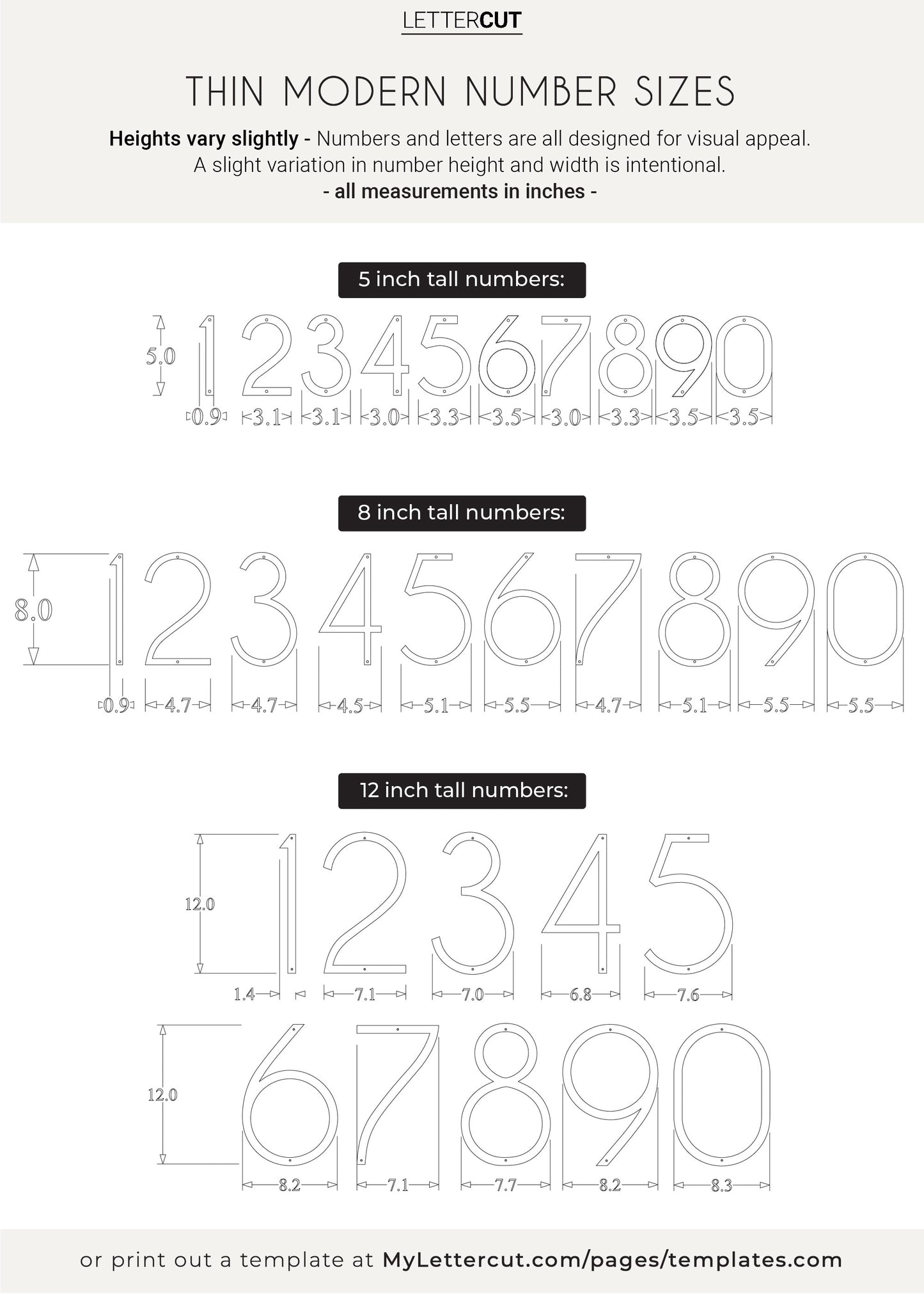 THIN MODERN house number sizes and measurements