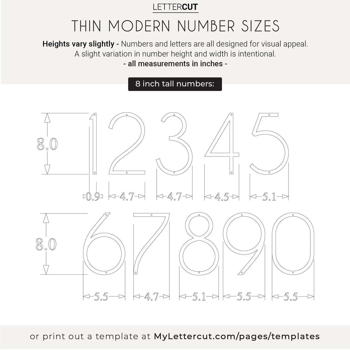 8 inch THIN MODERN house numbers and letters - LETTERCUT