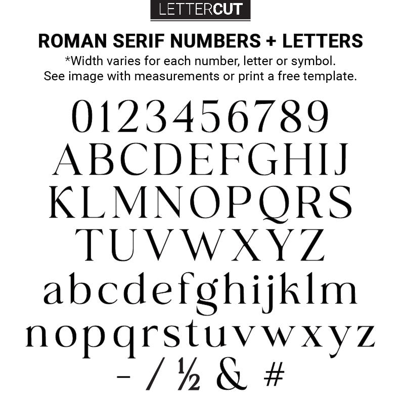 letter and number details for the rOMAN SERIF font choice