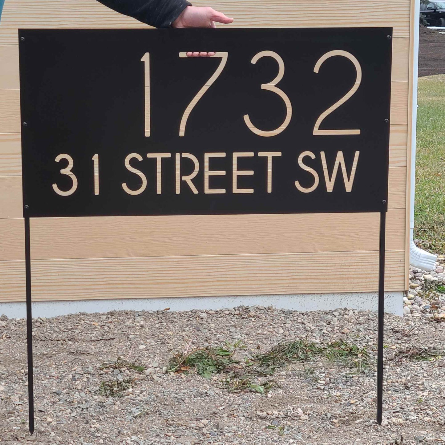 Modern Address Number and Street Name Sign with Yard Stake
