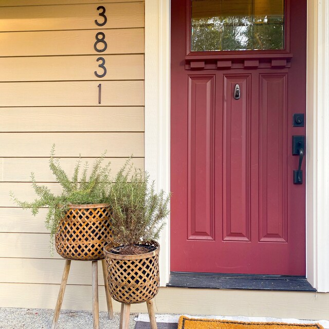 5 inch THIN MODERN numbers vertically beside red front door