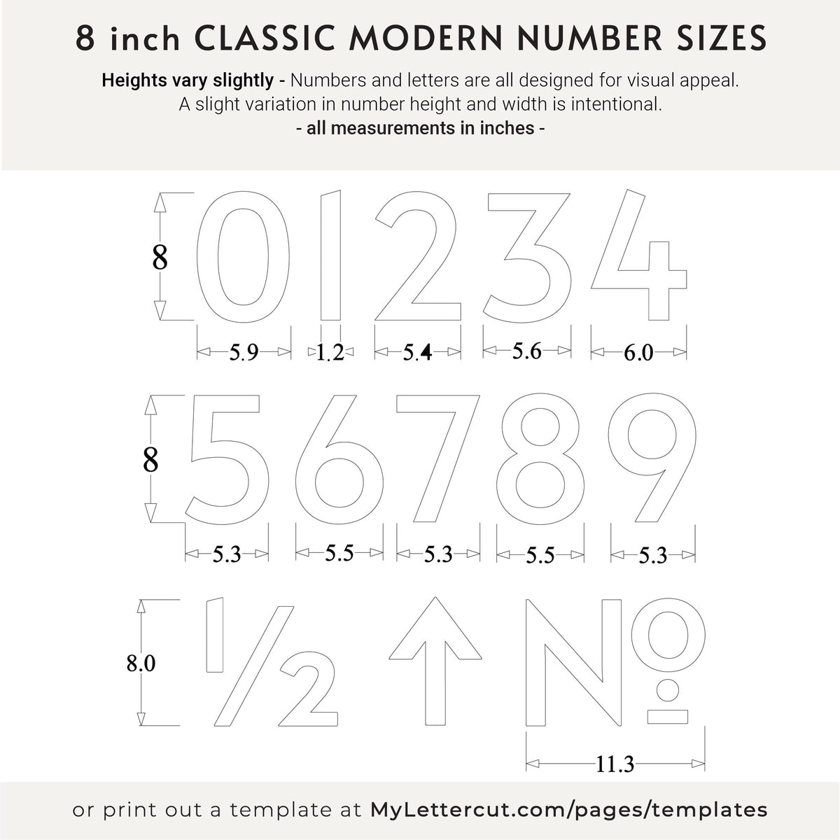 8 inch CLASSIC MODERN house numbers and letters - LETTERCUT