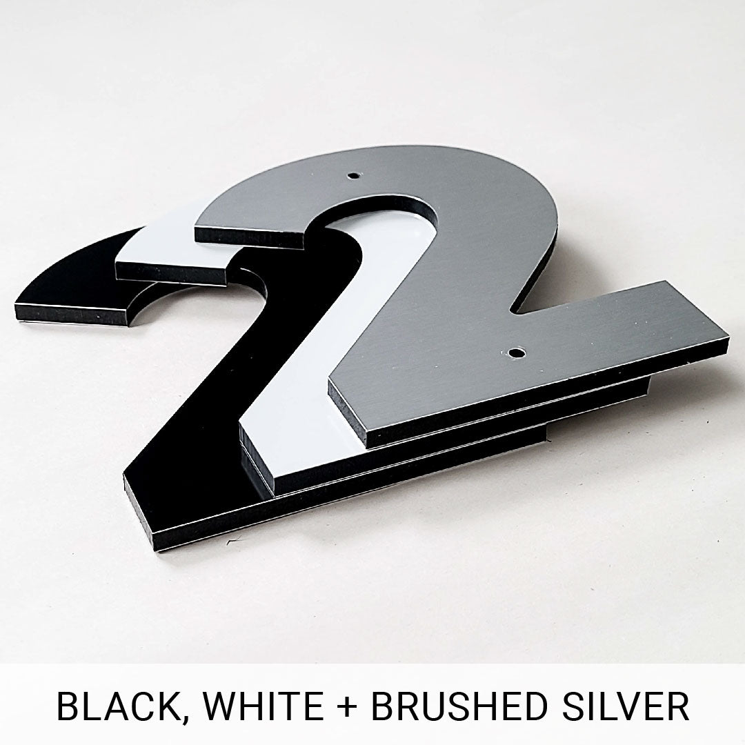 BOLD RETRO house numbers available in black, white and brushed silver