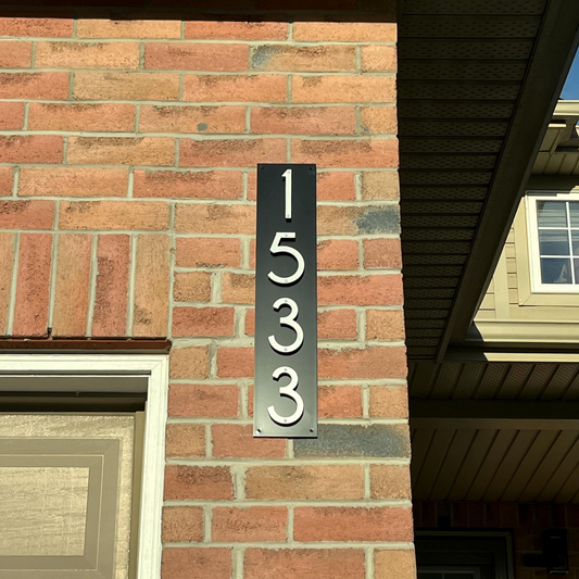 House Number Plaque for address sign with THIN MODERN 5 inch numbers