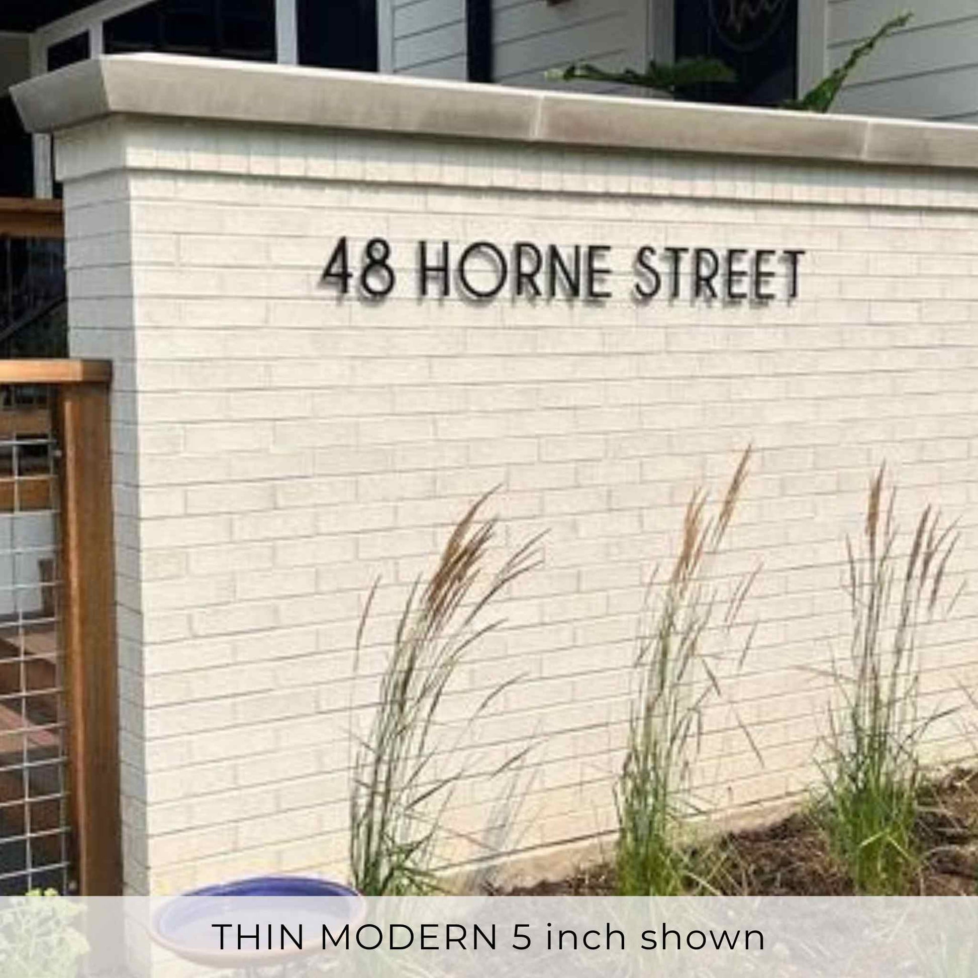 THIN MODERN house numbers and letters to spell a street name for an eye catching address sign
