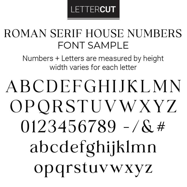 ROMAN SERIF house numbers and letters style sample
