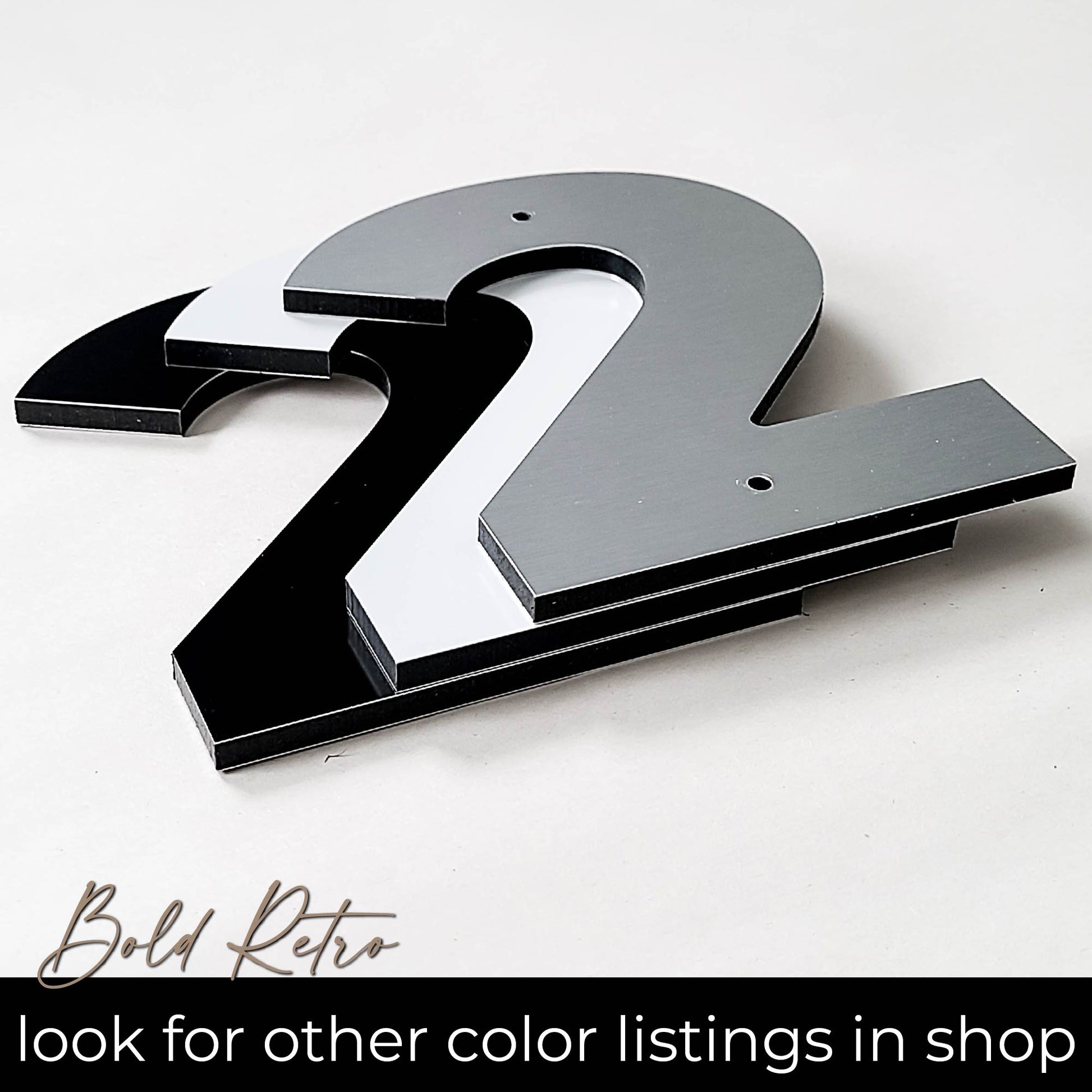 BOLD RETRO house numbers in black white and brushed silver