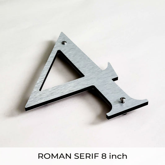 Large ROMAN SERIF brushed nickel house numbers for modern address signs