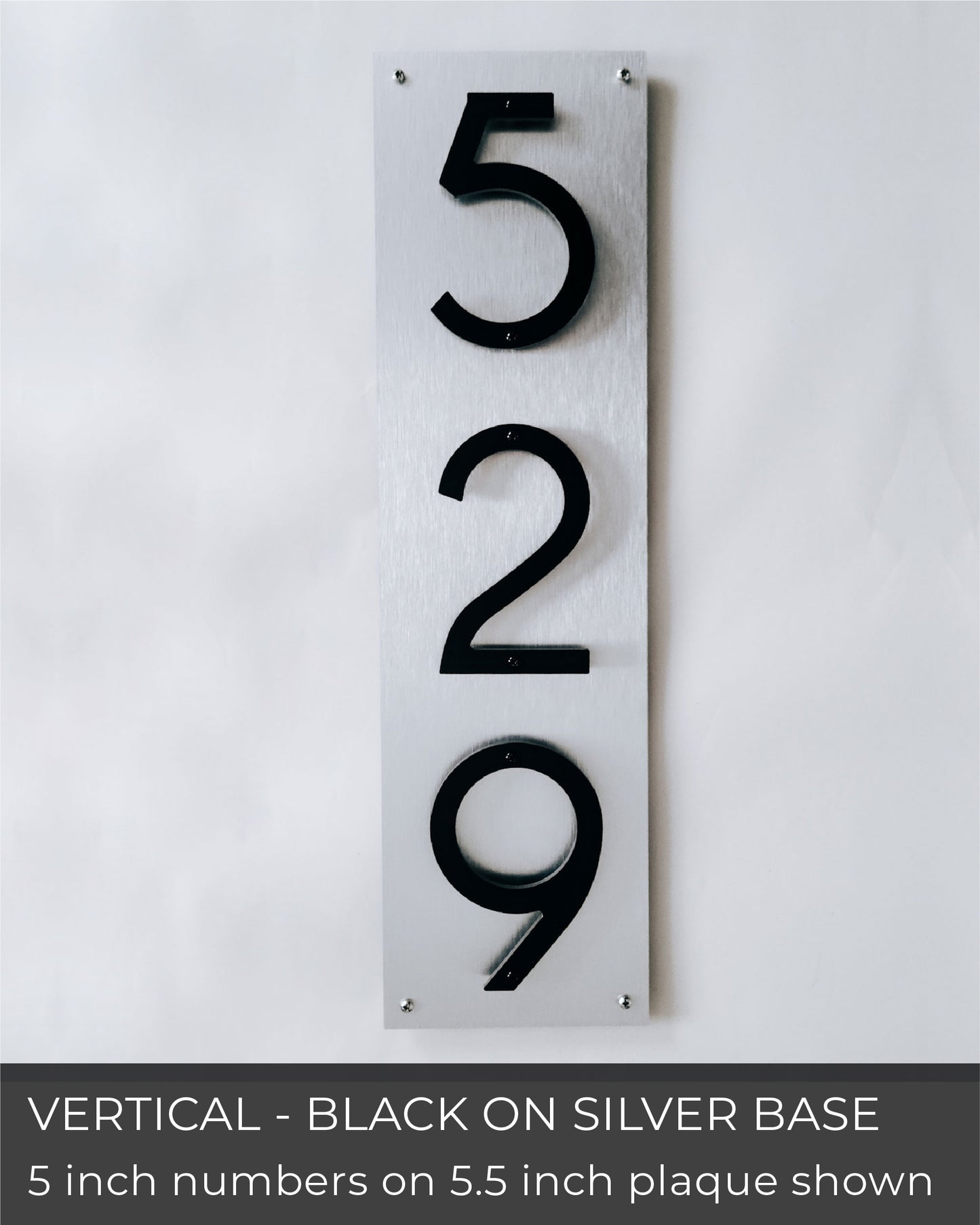 House Number Plaque for address sign with THIN MODERN 5 inch numbers