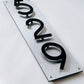 House Number Plaque for address sign with THIN MODERN 5 inch numbers