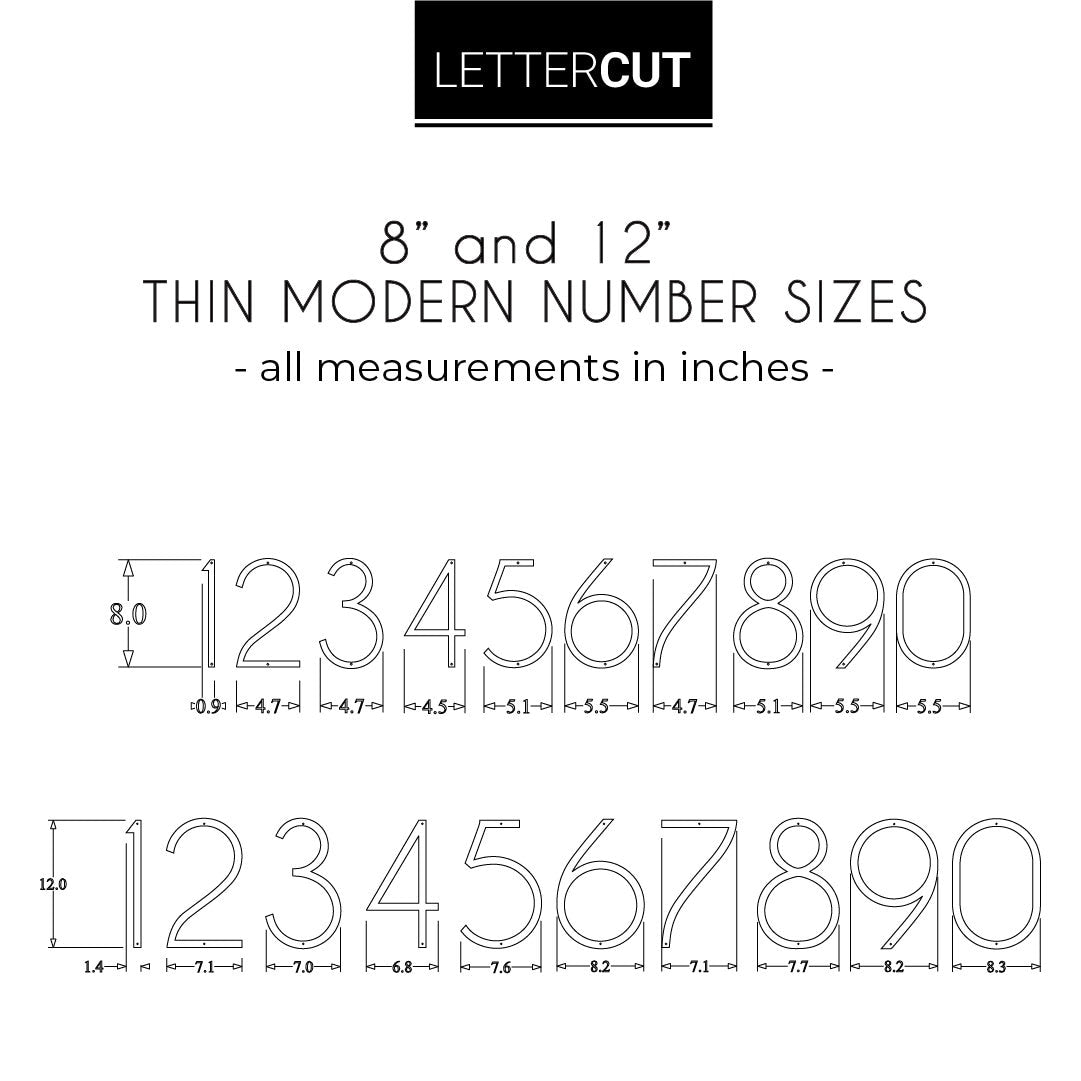 THIN MODERN house numbers sizes