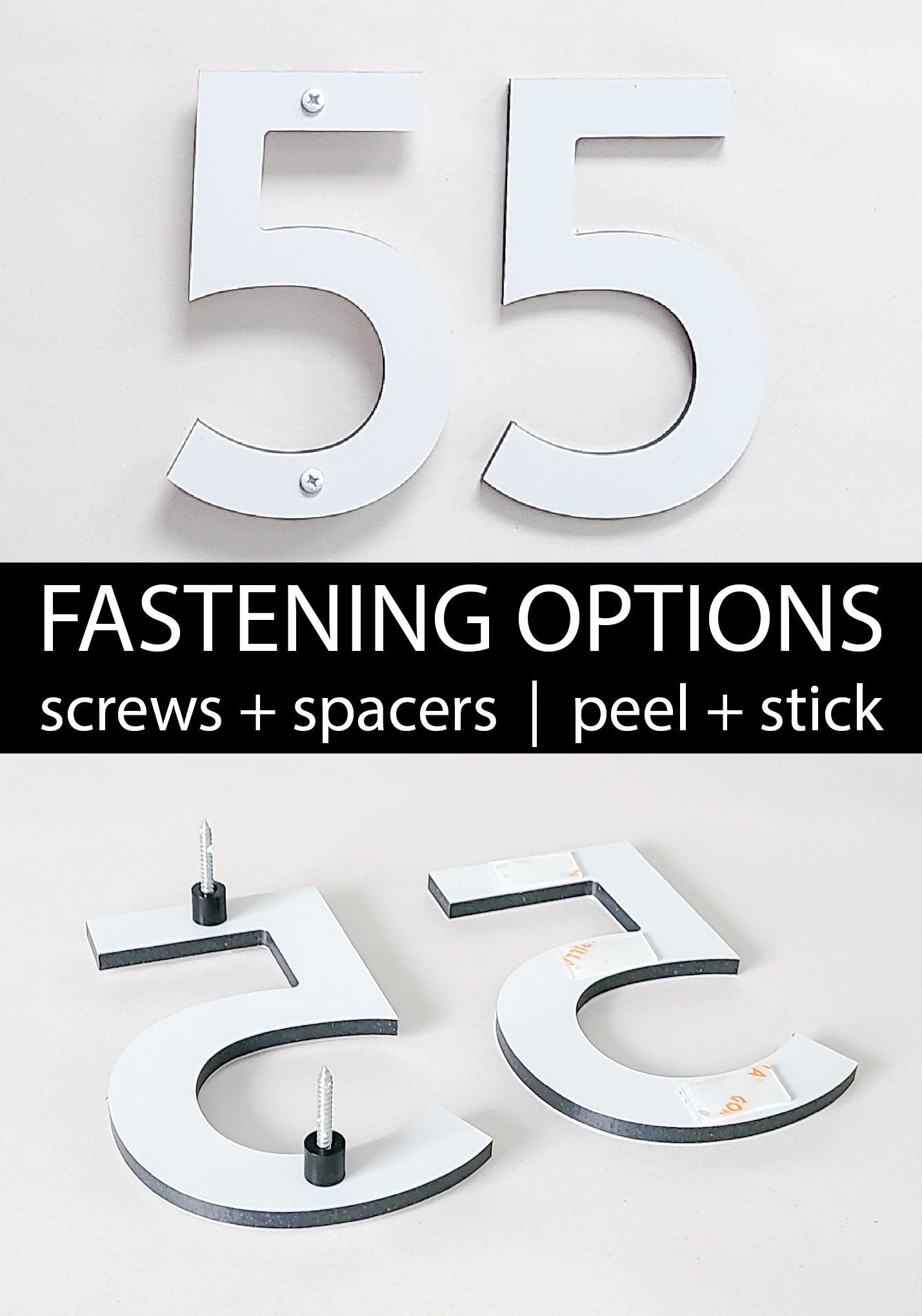 white CLASSIC MODERN house numbers fastening options